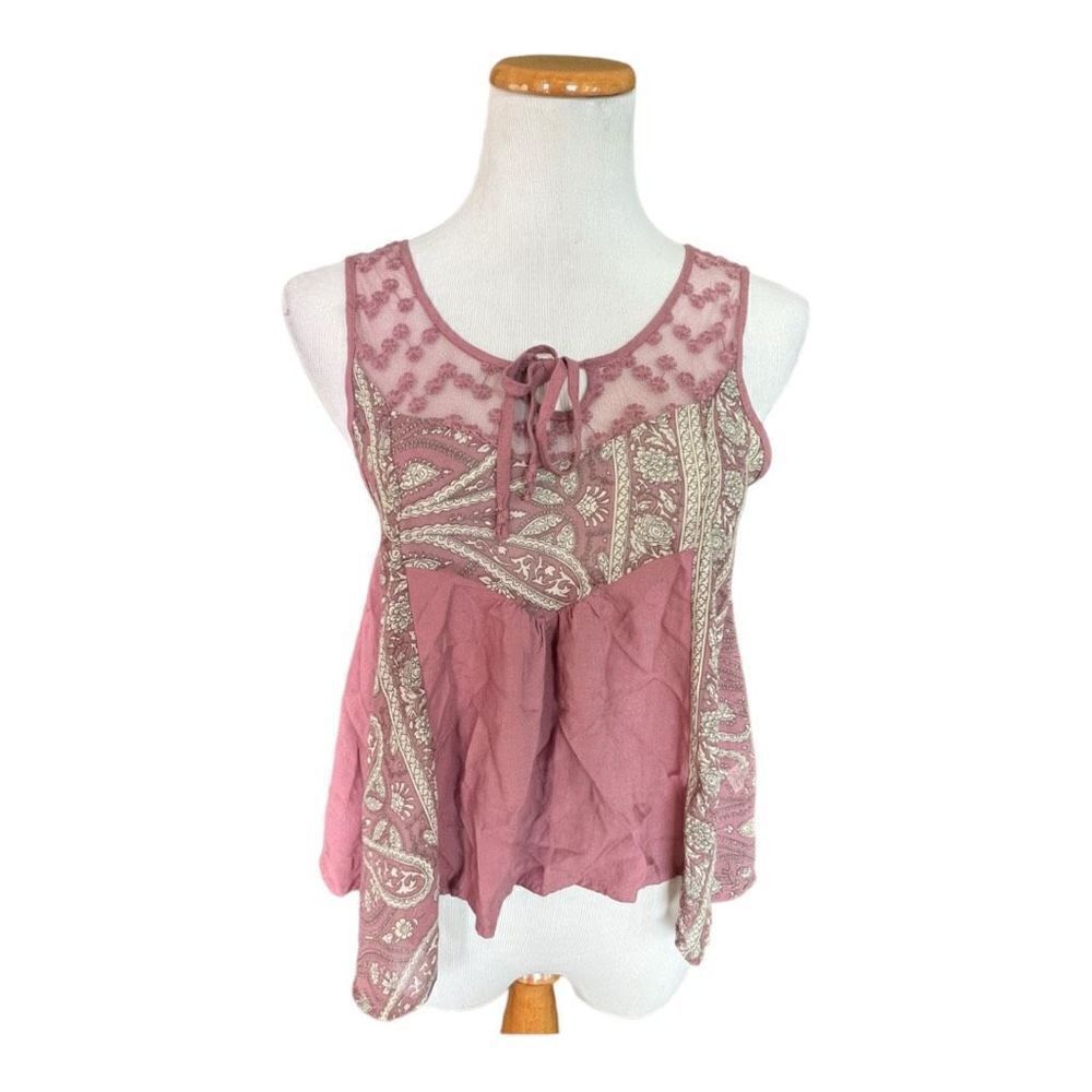 Womens Pac Sun LA Hearts Mixed Media Sleeveless Asymmetrical Boho Top - Sz S